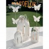 Porta T-light Voliera Cupido con Farfalle in Porcellana Bianca 10cm...