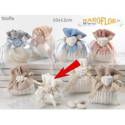 Sacchetto Segnaposto Ringraziamento in Tessuto 12cm color Avorio con Gessetto Fiore