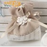 Sacchetto Segnaposto Ringraziamento in Tessuto 12cm color Ecru con Gessetto Fiore