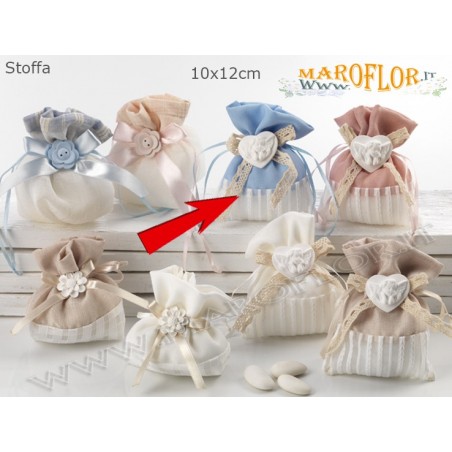 Sacchetto Segnaposto Ringraziamento in Tessuto 12cm color Celeste Azzurro con Gessetto Cuore con Angelo