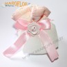 Sacchetto Segnaposto Ringraziamento in Tessuto 12cm color Rosa con Bottoncino Fiore