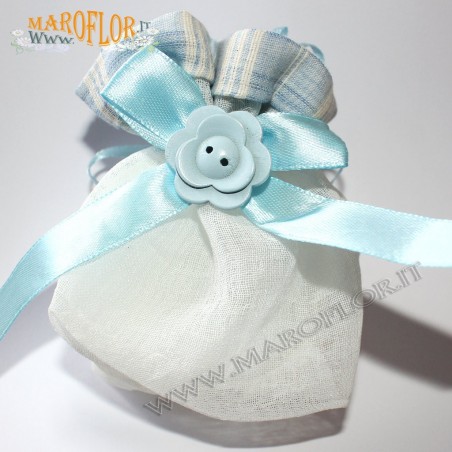 Sacchetto Segnaposto Ringraziamento in Tessuto 12cm color Avorio con Gessetto Fiore