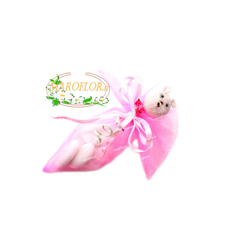 CONI ROSA con Gattina con confetti OREFICE mandorla e cioccolato bianco