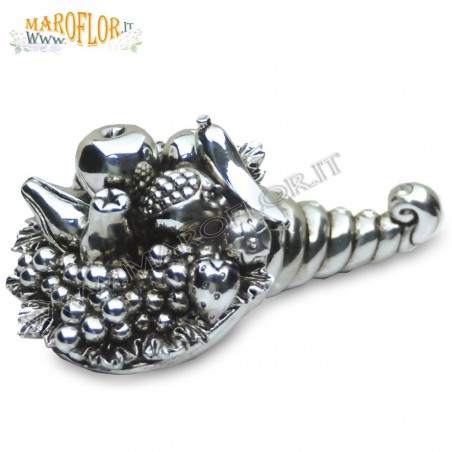 Cornucopia Argentata 15cm con strass Stock in Resina con Astuccio Fondo e Coperchio