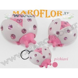 Bomboniera Coccinella Bianca e Rosa Portachiavi in Resina con Swarovsky