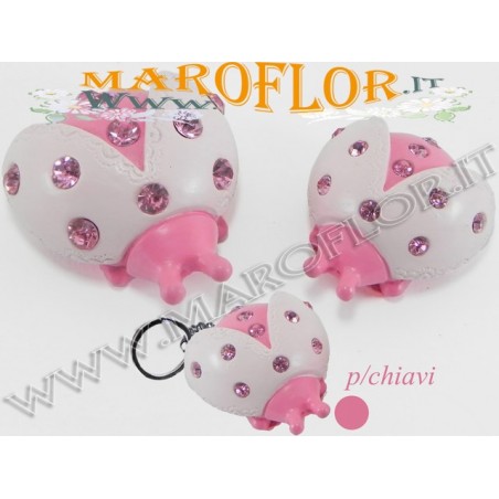 Bomboniera Coccinella Bianca e Rosa Portachiavi in Resina con Swarovsky