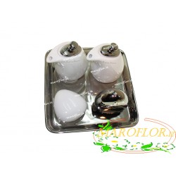 BOMBONIERE CLARALUNA 7011 Set OLIO ACETO SALE PEPE in PORCELLANA Bianca e Silver