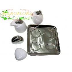 BOMBONIERE CLARALUNA 7011 Set OLIO ACETO SALE PEPE in PORCELLANA Bianca e Silver