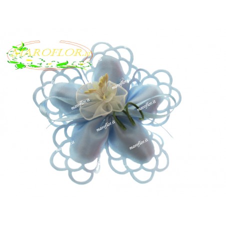 Coccarda 5 Petali Azzurra con Fiore e Confetti Orefice