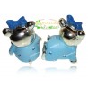 Salvadanaio Orsetto Smaltato Azzurro in Resina 12cm 2 assortiti