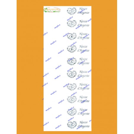 10 Bigliettini Bomboniere per Nozze d'Argento cm 9,5x2,5 da stampare al pc o scrivere a mano