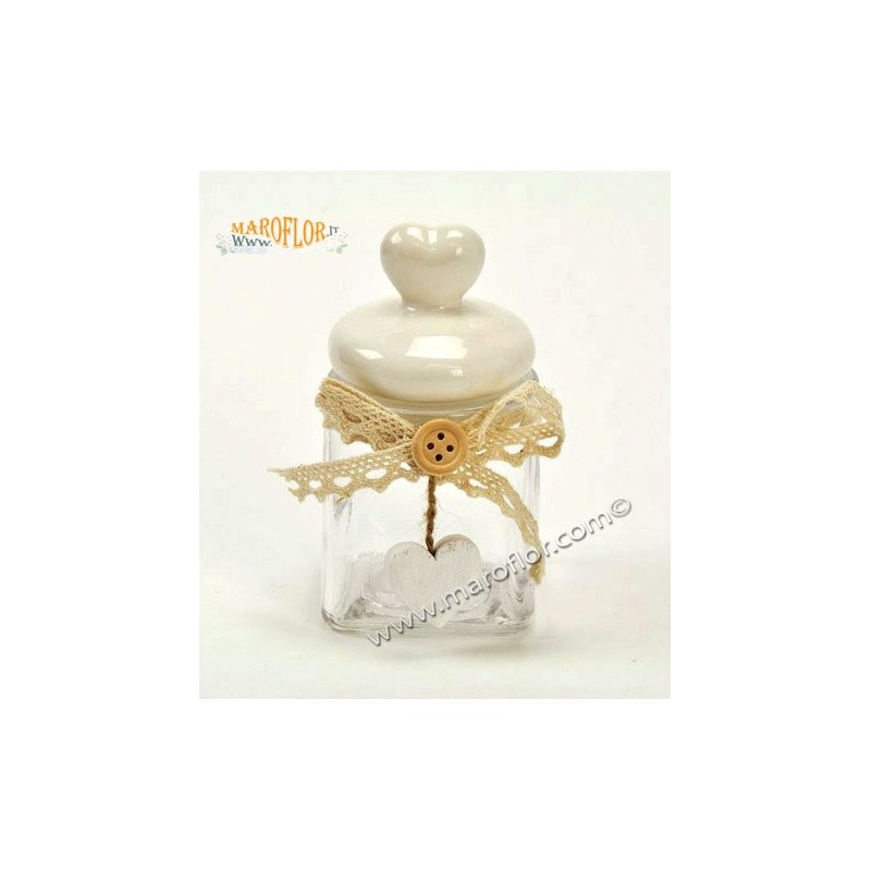 Bomboniera Barattolo Vetro con Tappo in Ceramica 10cm con Cuore