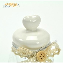 Bomboniera Barattolo Vetro con Tappo in Ceramica 10cm con Cuore