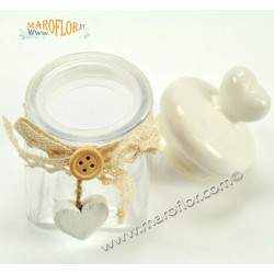 Bomboniera Barattolo Vetro con Tappo in Ceramica 10cm con Cuore