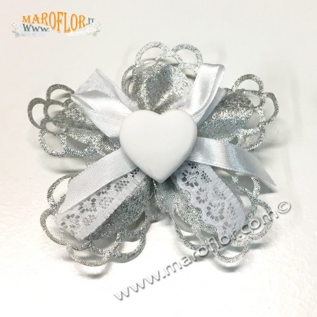 Coccarda 5 Petali Argento con Cuore Gesso Nozze Argento