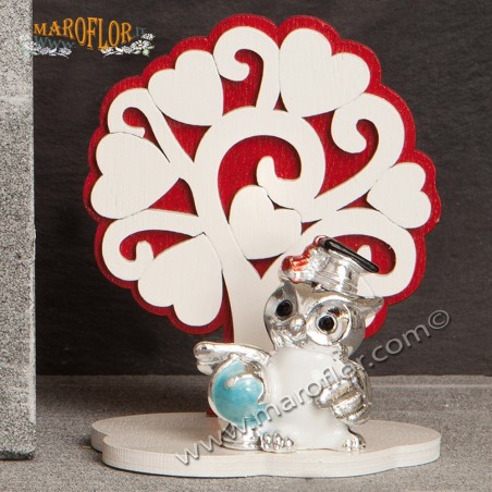 Bomboniera Claraluna CL20901 Gufo Laurea con Albero della Vita rosso 10cm
