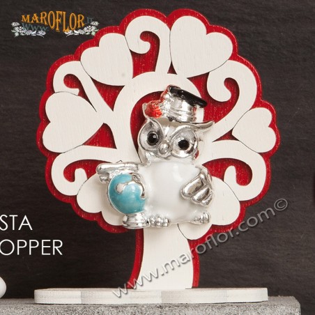 Bomboniera Claraluna CL20902 Gufo Laurea con Albero della Vita rosso 10cm