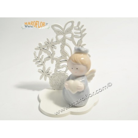 Bomboniera Claraluna CL20942F Angelo azzurro con supporto Farfalle 10cm
