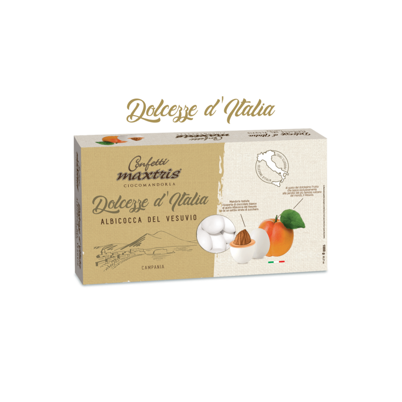 Confetti Maxtris con mandorle tostate ricoperte da cioccolato bianco al gusto di albiccocca del Vesuvio