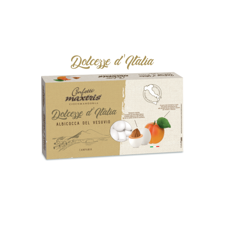 Confetti Maxtris con mandorle tostate ricoperte da cioccolato bianco al gusto di albiccocca del Vesuvio