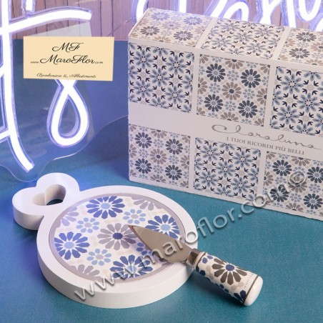 Bomboniera Claraluna 24041 tagliere con coltellino bianco Maiolica