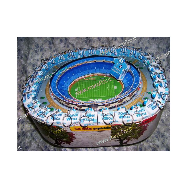 Bomboniere Torta Stadio Napoli 3D con 28 Portachiavi e Portaconfetti