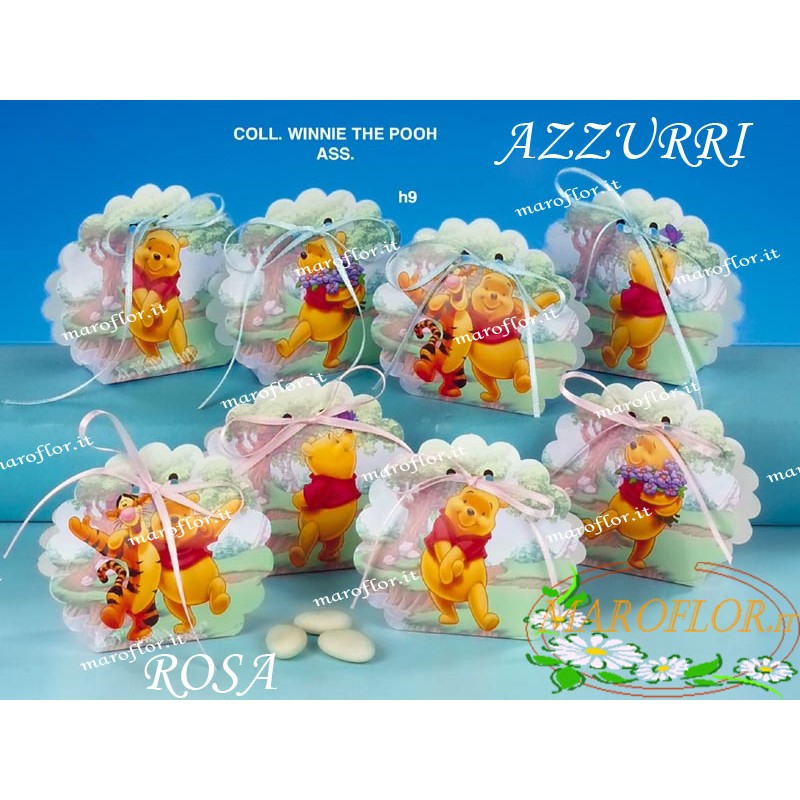 Bomboniere Winnie The Pooh scatolina portaconfetti Azzurre astucci Celeste 4 assortiti