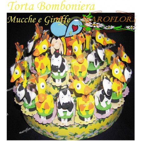 Torta Bomboniere Animali Giraffe e Mucche 32 pz con Orologio centrale