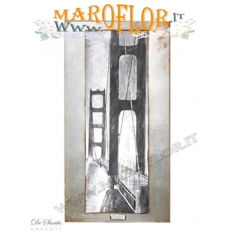 Quadro ?Gold Gate Bridge? di L. Cartier 95x50cm con Glitter De Santis Argenti