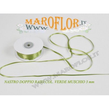 Nastro Doppio Raso Verde muschio 3mm x 50 metri