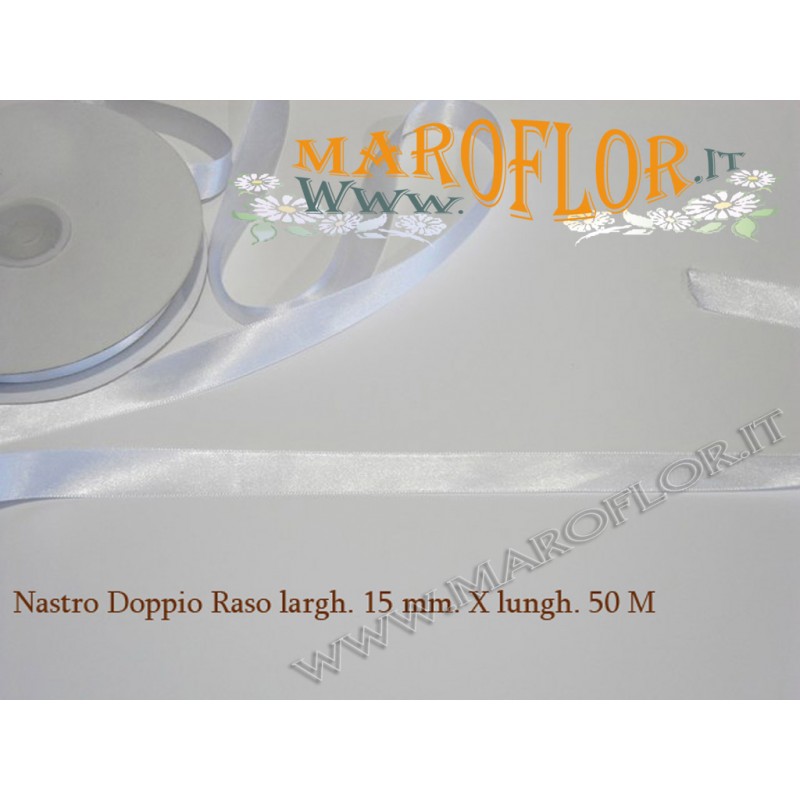 Nastro Doppio Raso Bianco 15mm x 50 metri