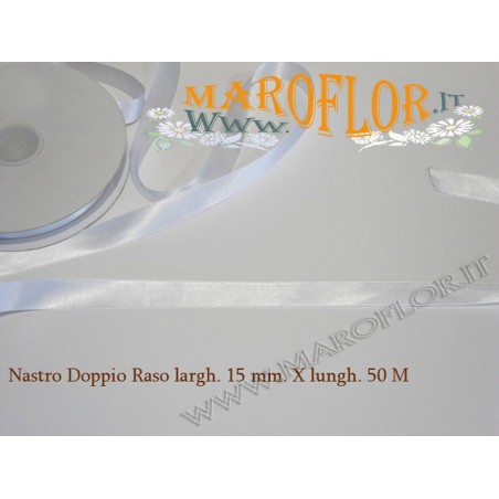 Nastro Doppio Raso Bianco 15mm x 50 metri