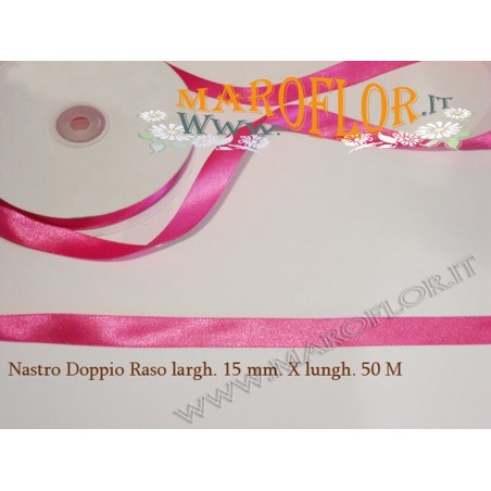 Nastro Doppio Raso Fucsia 15mm x 50 metri