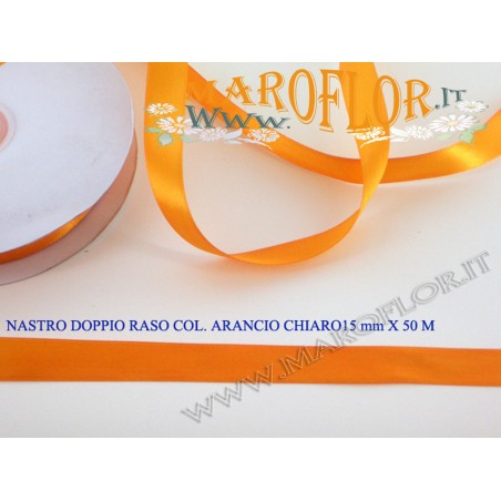 Nastro Doppio Raso Arancio Chiaro 15mm x 50 metri