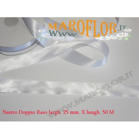Nastro Doppio Raso Bianco 25mm x 50 metri