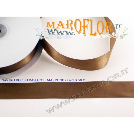 Nastro Doppio Raso Marrone 25mm x 50 metri