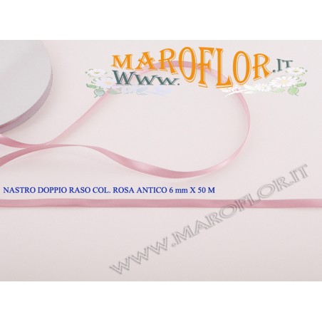 Nastro Doppio Raso Rosa Antico 6mm x 50 metri