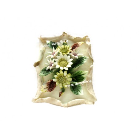 Quadretto Pergamena con fiori in Ceramica tipo Capodimonte Bomboniera