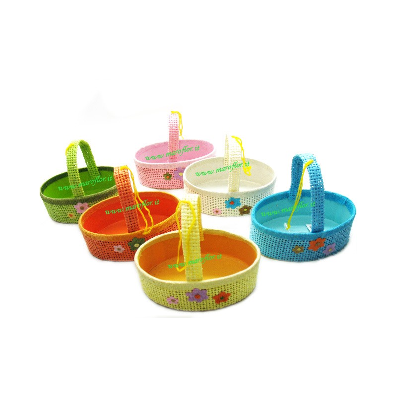 Cestino con Yuta e Tela esterna e manico colorato 6 assortiti