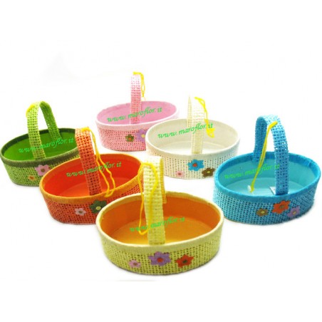 Cestino con Yuta e Tela esterna e manico colorato 6 assortiti