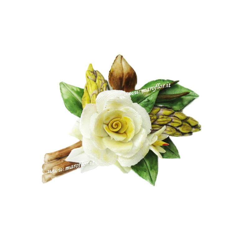 Fiore Tralcio in Ceramica tipo Capodimonte Bomboniera Rosellina 9 cm