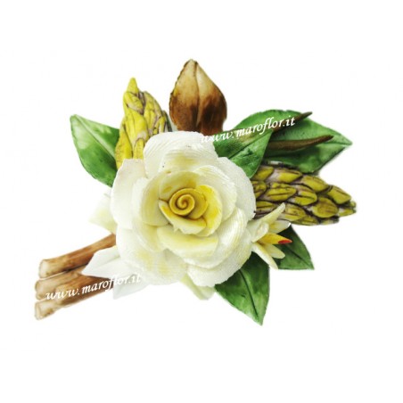Fiore Tralcio in Ceramica tipo Capodimonte Bomboniera Rosellina 9 cm