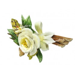 Fiore Tralcio in Ceramica tipo Capodimonte Bomboniera Rosellina 9 cm