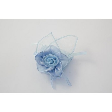 Sacchettino PortaConfetti Fiore in Organza Azzurro Celeste x Bomboniere Battesimi Nascite Compleanni