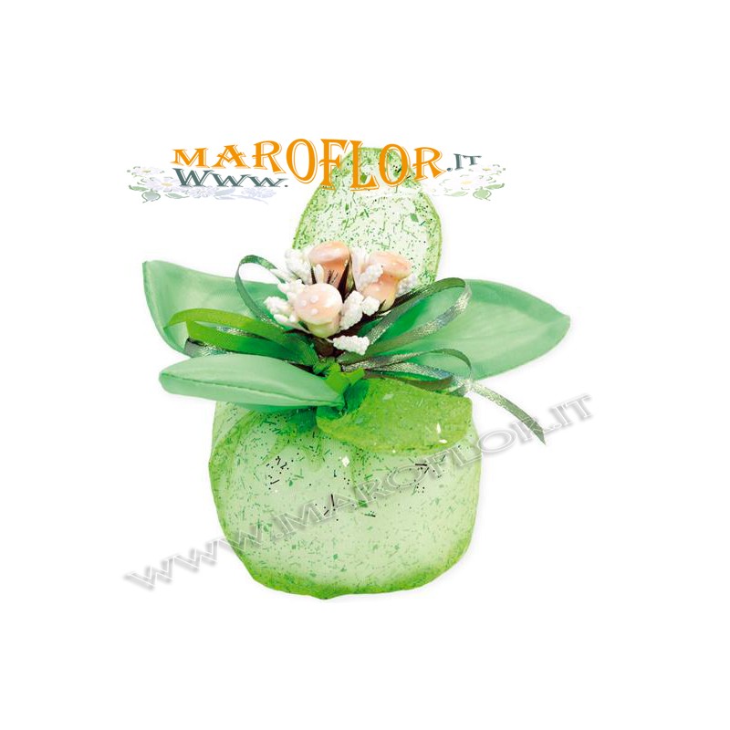Bomboniere Sacchettino PortaConfetti Glitter Fiore in Organza Verde x Matrimoni Promesse Anniversari Sposi
