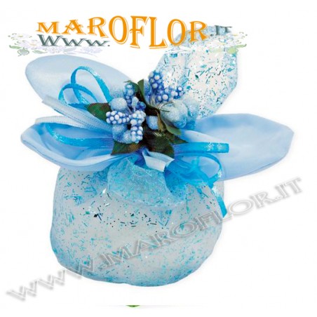 Bomboniere Sacchettino PortaConfetti Glitter Fiore in Organza Celeste Azzurro x Battesimo Nascite Compleanno Sposi