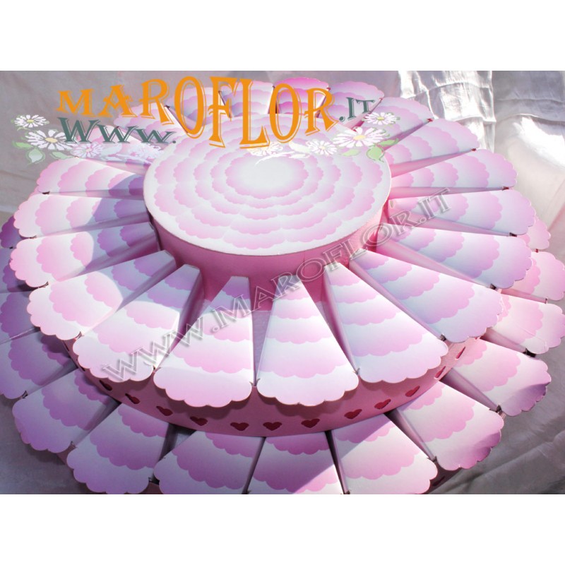 TORTA Vuota Neutra Rosa per Bomboniere 45 pezzi spicchi + Centrale