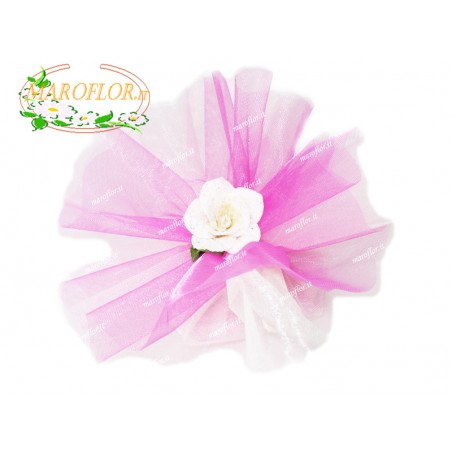 SACCHETTINO con doppio velo FUCSIA/BIANCO in tull & con confetti OREFICE mandorla e cioccolato bianco