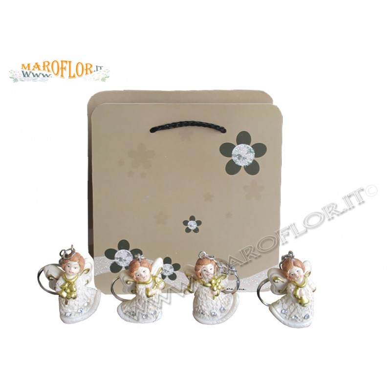 12 Bomboniere Claraluna 15871/12 Angioletti Portachiavi in Resina decoro Motion con Shopper linea Monica