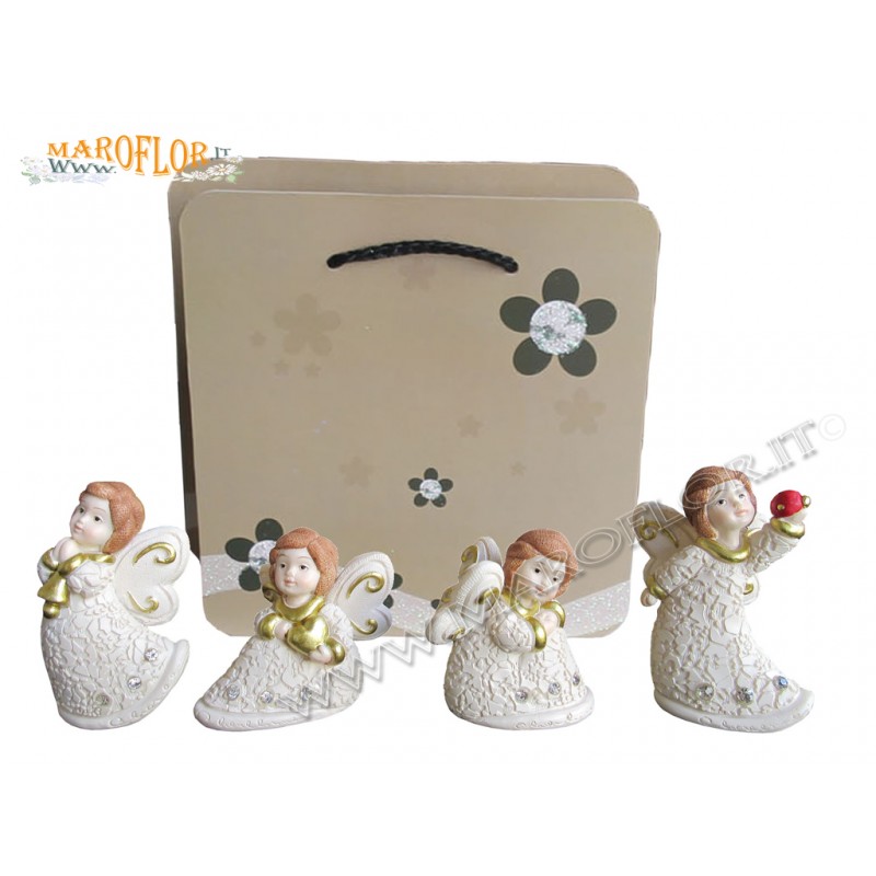 12 Bomboniere Claraluna 15881/12 Angioletti 6,5cm in Resina Motion con Shopper linea Monica